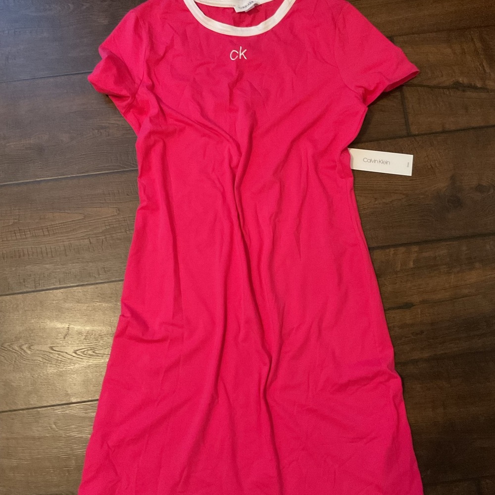 Calvin Klein Fuchsia Tee Dress with White Accents